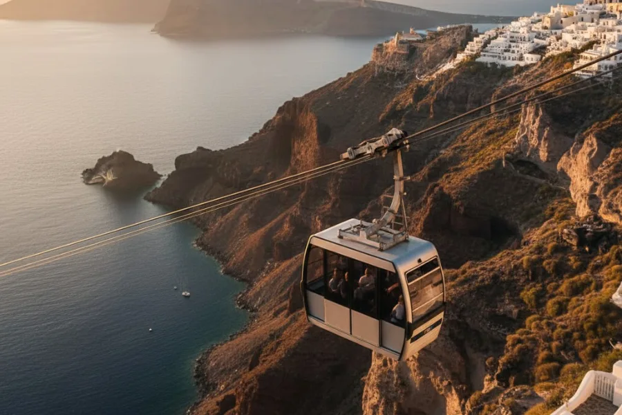 Cable Car & Black Beach Tour Santorini
